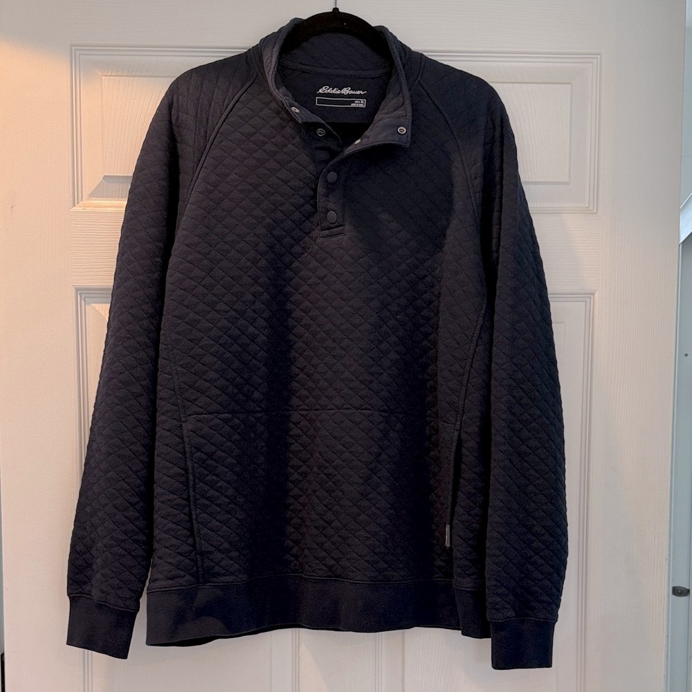Eddie Bauer Men’s Quilted Pullover in Navy Blue XL